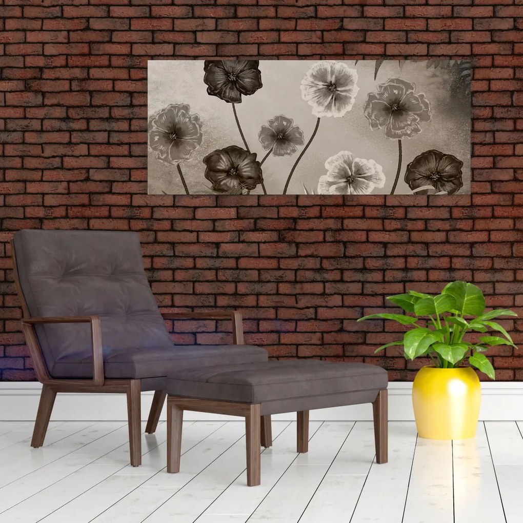 Tablou - Flori desenate (120x50 cm)