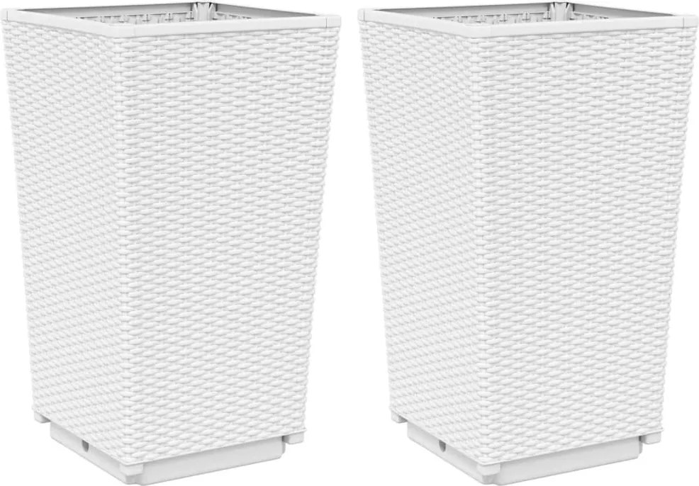 vidaXL Jardiniere de grădină, 2 buc., alb, 32,5x32,5x57 cm, PP