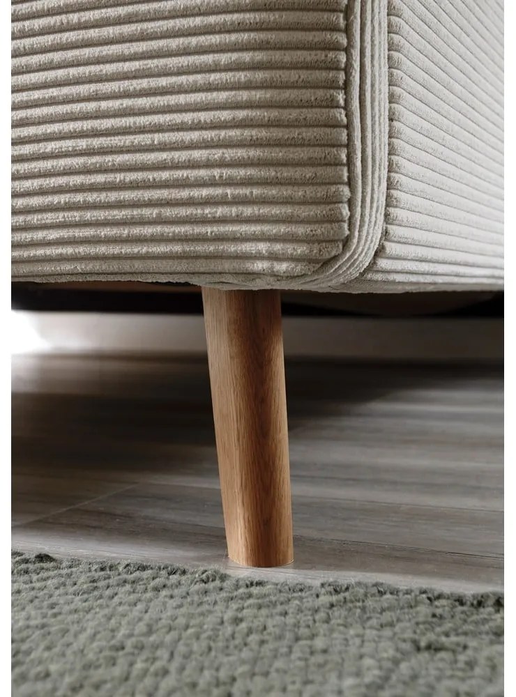 Pat matrimonial bej tapițat cu spațiu de depozitare cu somieră 180x200 cm Mattis Cord – Meise Möbel