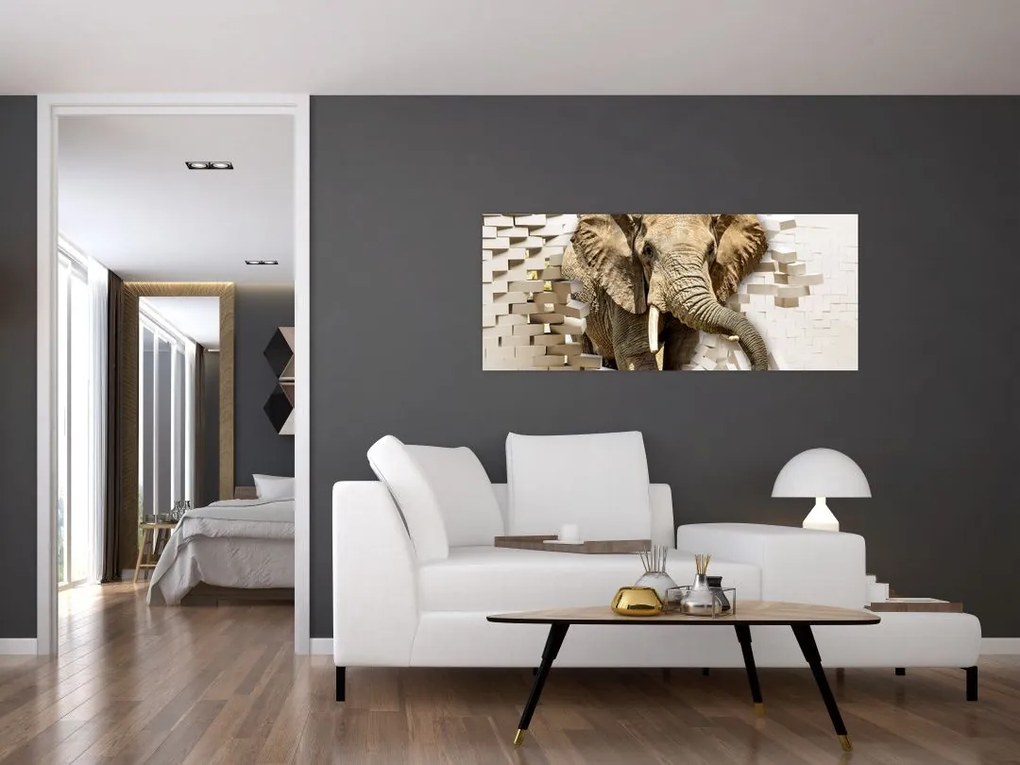 Tablou - Elefant spârgând peretele (120x50 cm)