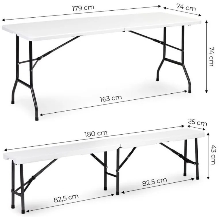 Set catering masă + 2 bănci 180cm White