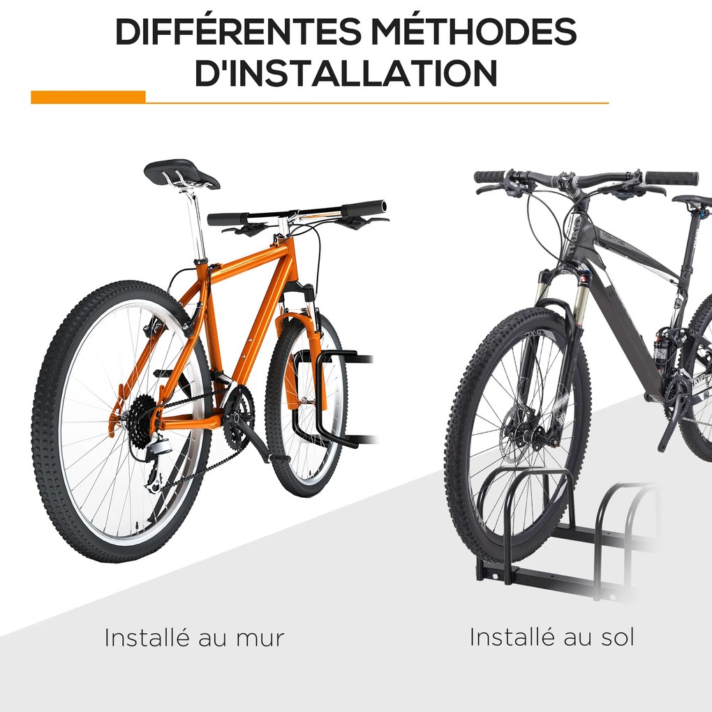 HOMCOM Suport pentru 3 biciclete, depozitare pneuri de 65 mm pe sol sau pe perete, 76 x 33 x 27 cm oțel negru | Aosom Romania