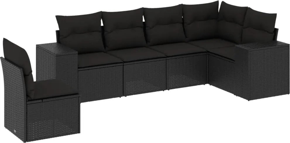 vidaXL Set mobilier de grădină cu perne, 6 piese, negru, poliratan