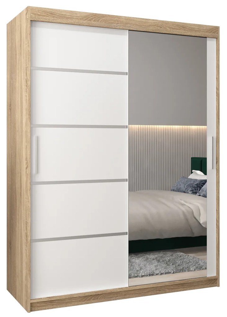 Dulap de haine 150 cm cu oglindă Verika 2 150 (stejar sonoma + alb). 1064206
