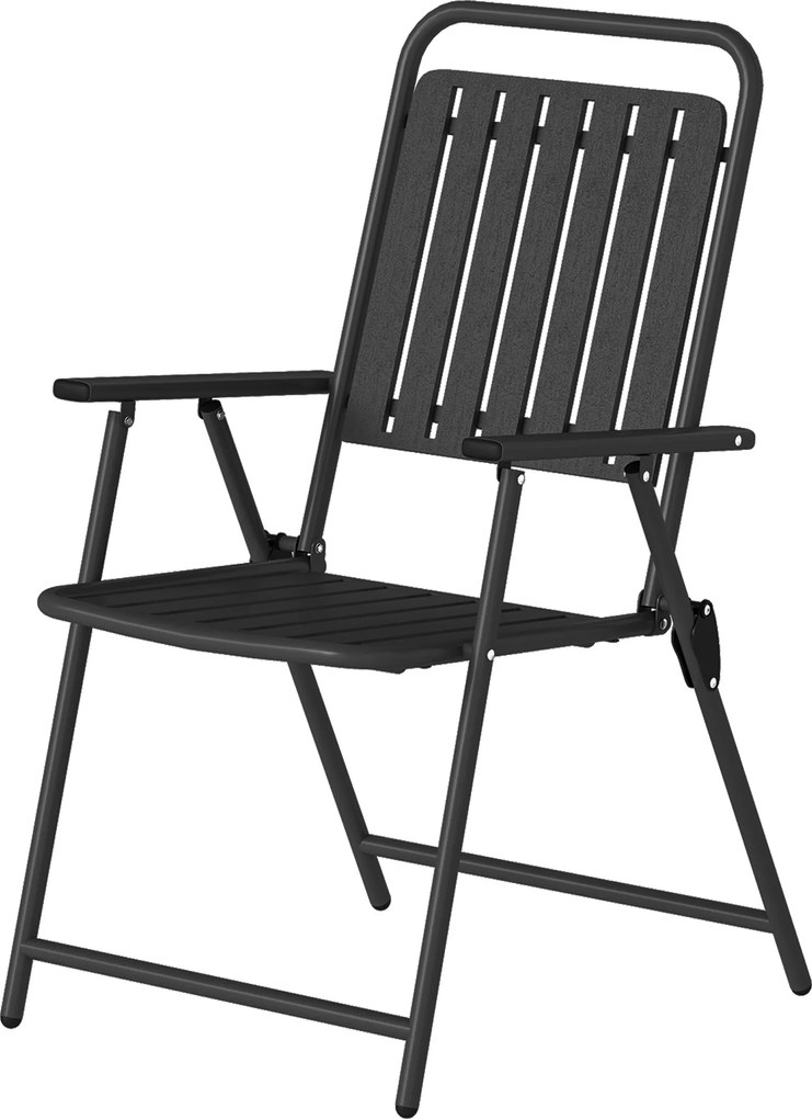 Outsunny Set de 4 scaune de grădină pliabile pentru exterior cu cotiere, spătar și șezut cadru metalic 55x63x93 cm negru | Aosom Romania