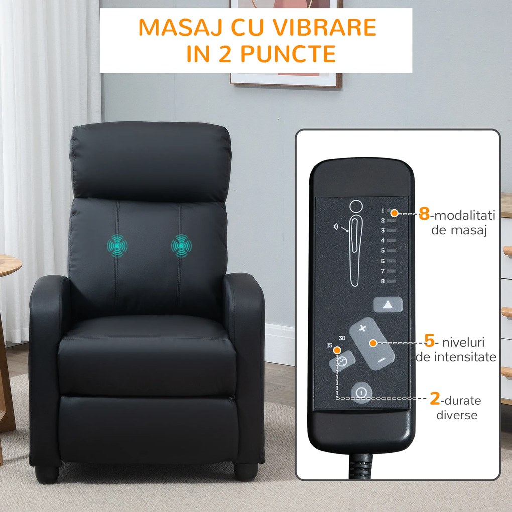 HOMCOM Fotoliu pentru relaxare cu masaj cu 8 moduri si 5 intensitati, cu suport pentru picioare si telecomanda | Aosom Romania