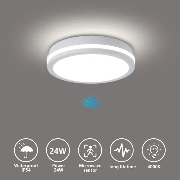 Brilagi - Corp de iluminat LED de exterior cu senzor BENE, 24W, 230V, Ø 26 cm, alb, IP54