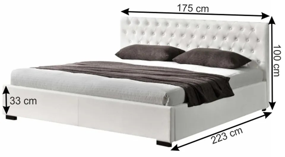 Pat tapitat cu lada depozitare si somiera rabatabila , piele eco alba ,Bortis Impex 160x200 cm -loc saltea