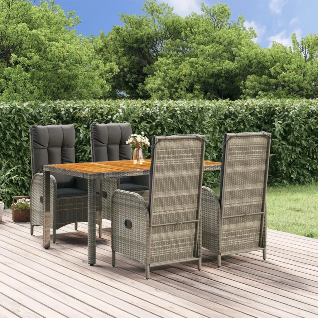 3185040 vidaXL Set mobilier de grădină cu perne, 5 piese, gri, poliratan