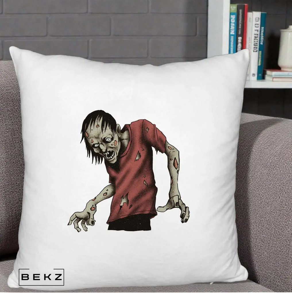 Perna Decorativa Halloween Zombie Infricosator, 40x40 cm, Alb Pufos, Husa Detasabila, Perna Inclusa, BEKZ®