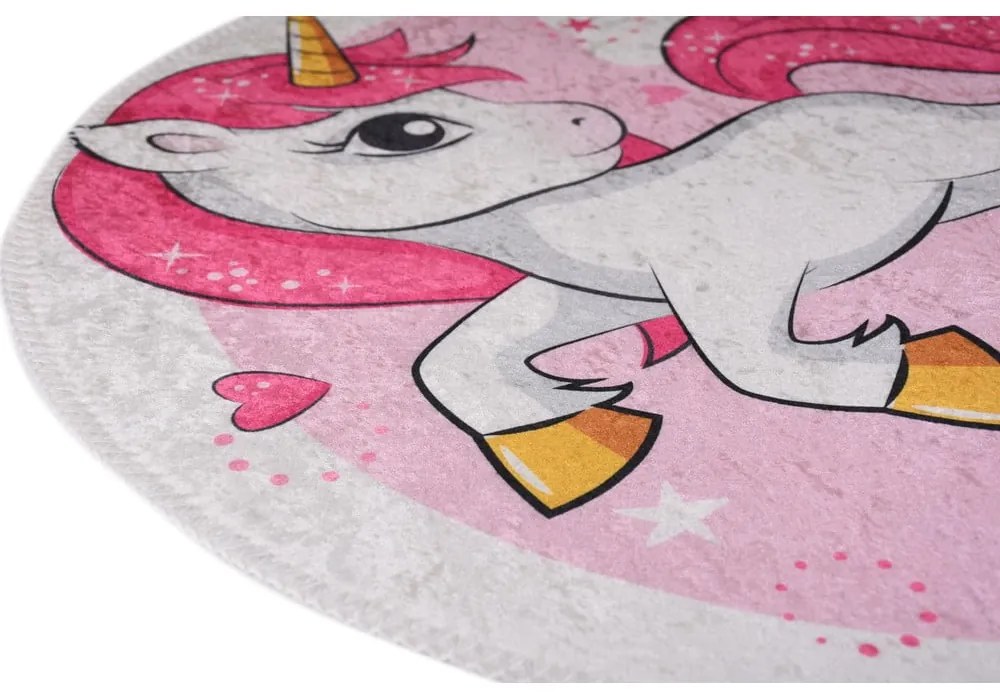 Covor pentru copii roz lavabil ø100 cm Pink Unicorn – Vitaus