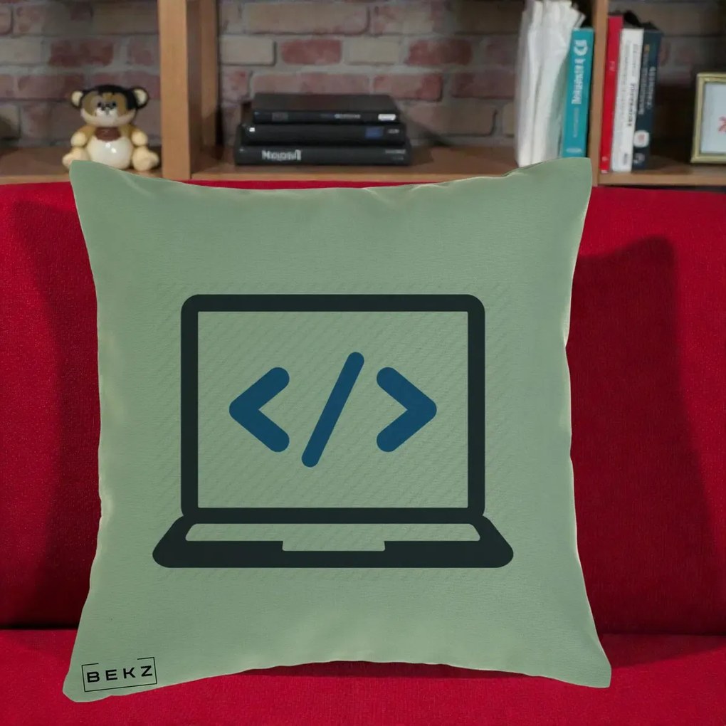 Perna Personalizata Laptop Cod HTML, 40x40 cm, Verde, Husa Detasabila, Perna Inclusa, BEKZ®