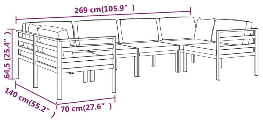 Set mobilier de gradina cu perne, 6 piese, antracit, aluminiu 4x colt + 2x mijloc, 1