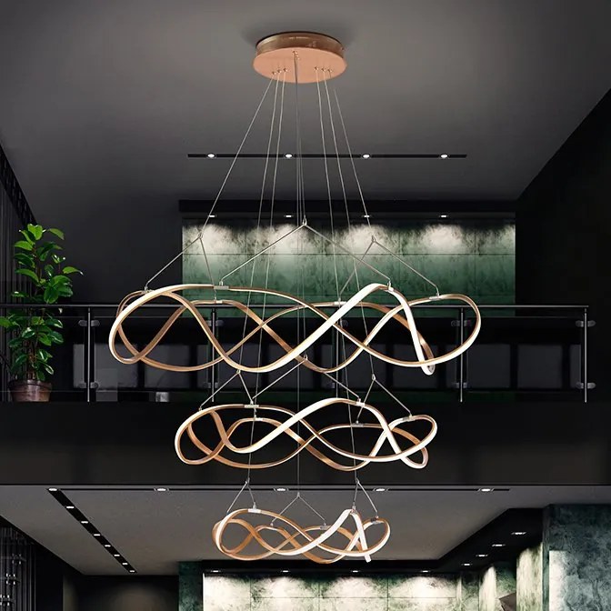 Lustra LED dimabila XXL pentru casa scarii design lux 110cm Molly aurie