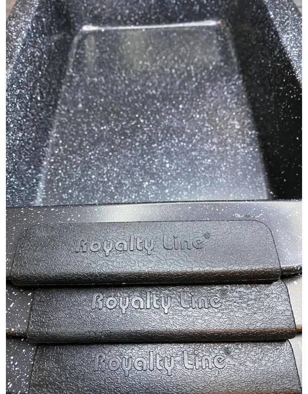 Set tavi de copt Royalty Line RL-CC3, 3 buc, finisaj marmura, manere din silicon, negru