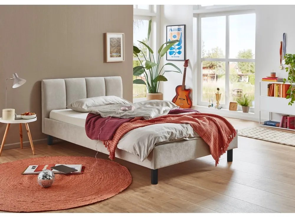 Pat matrimonial bej tapițat fără somieră 140x200 cm Joker – Meise Möbel