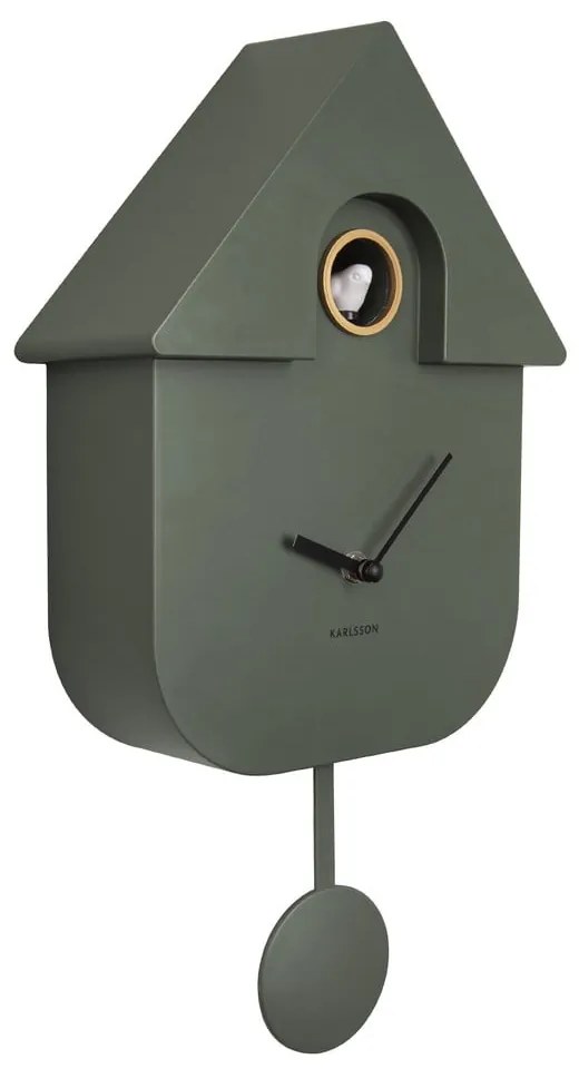 Ceas cu pendul pentru perete Karlsson Modern Cuckoo, 21,5 x 41,5 cm, verde