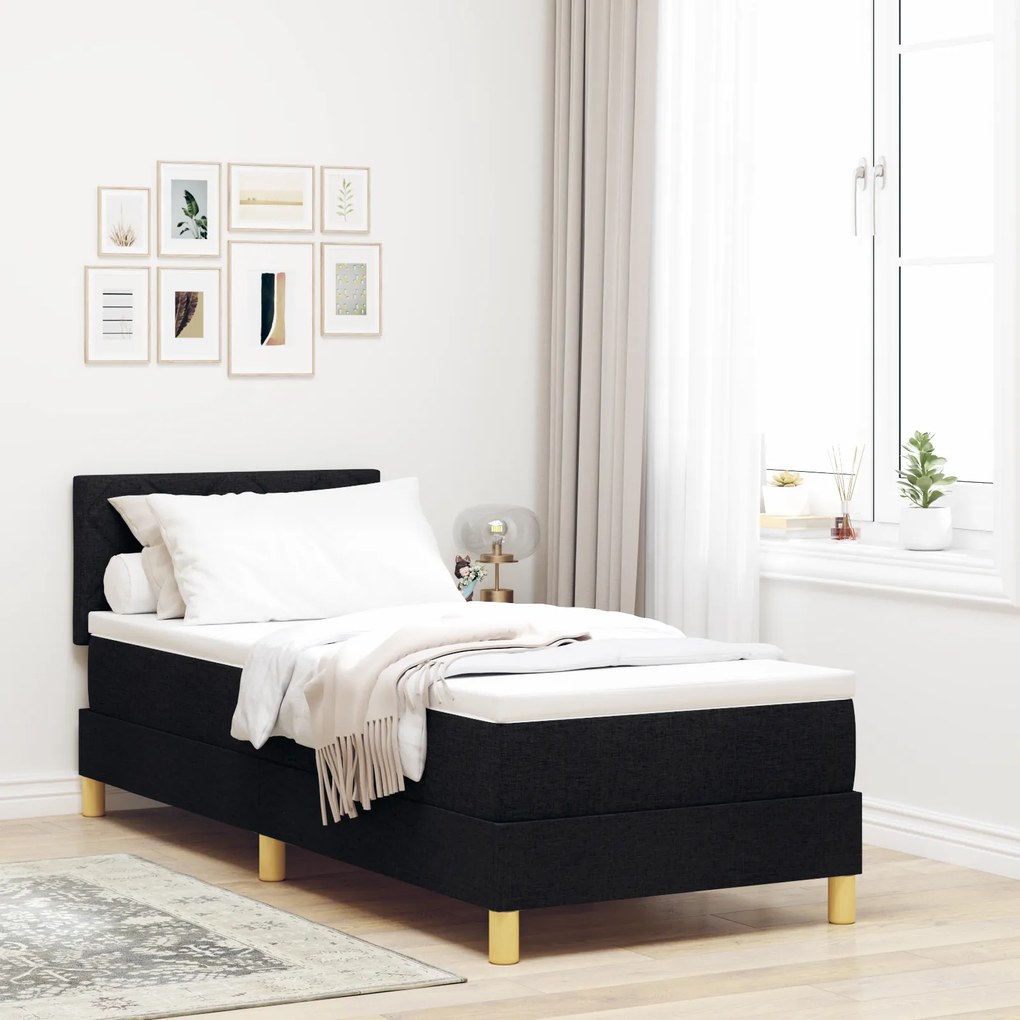 vidaXL Pat cu arcuri cu saltea cu headboard Negru 80 x 200 cm țesătură