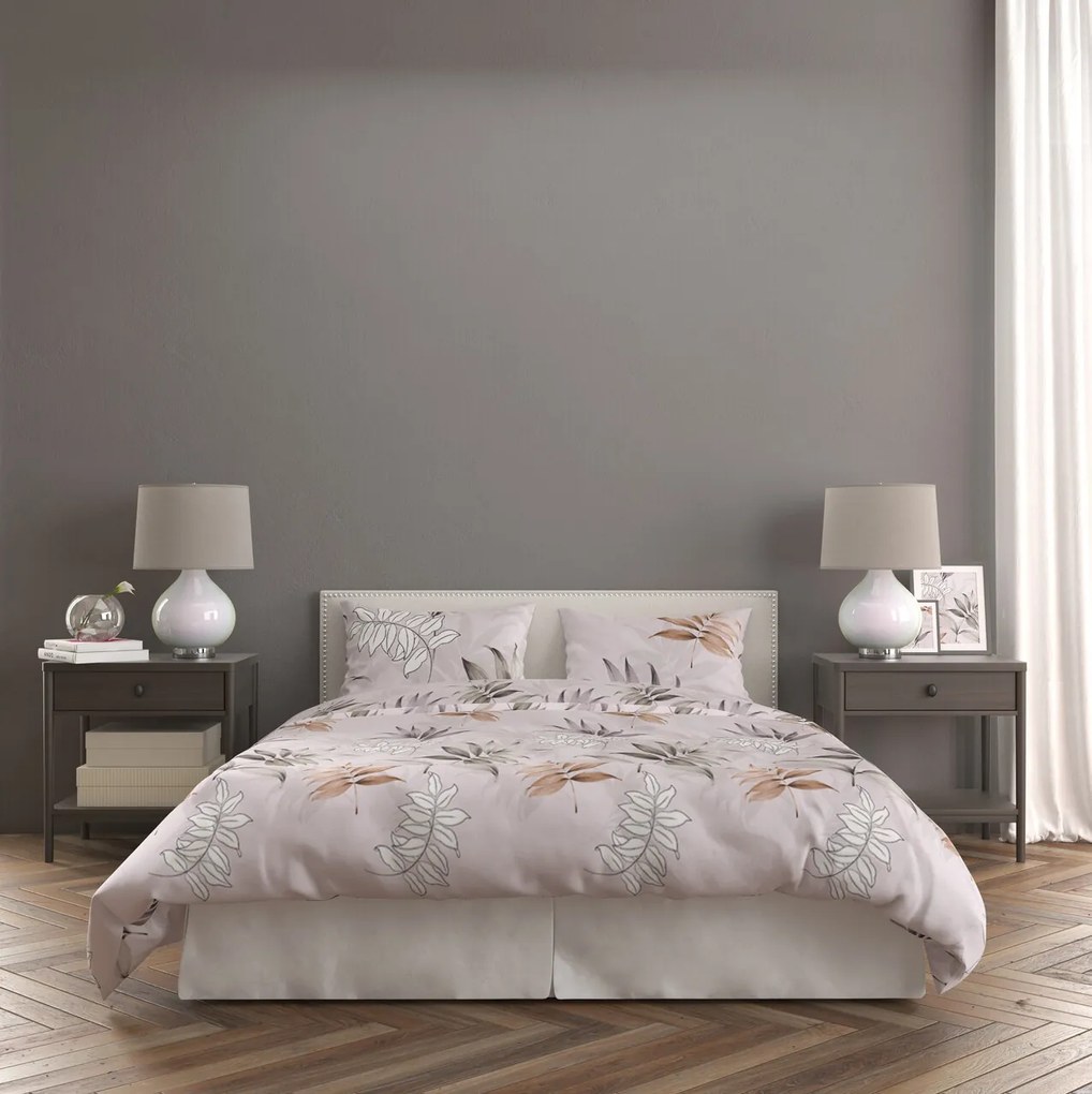 Lenjerie de pat pentru 2 persoane, Grey Leaf, Bedora, 6 piese, 200x220, microfibra, multicolor
