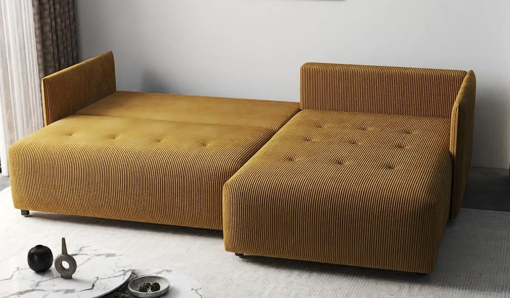 Colțar extensibil dumonde cu ladă de depozitare si sezut confortabil din spuma high-density, Malta Zoom Mustar 235x185 cm