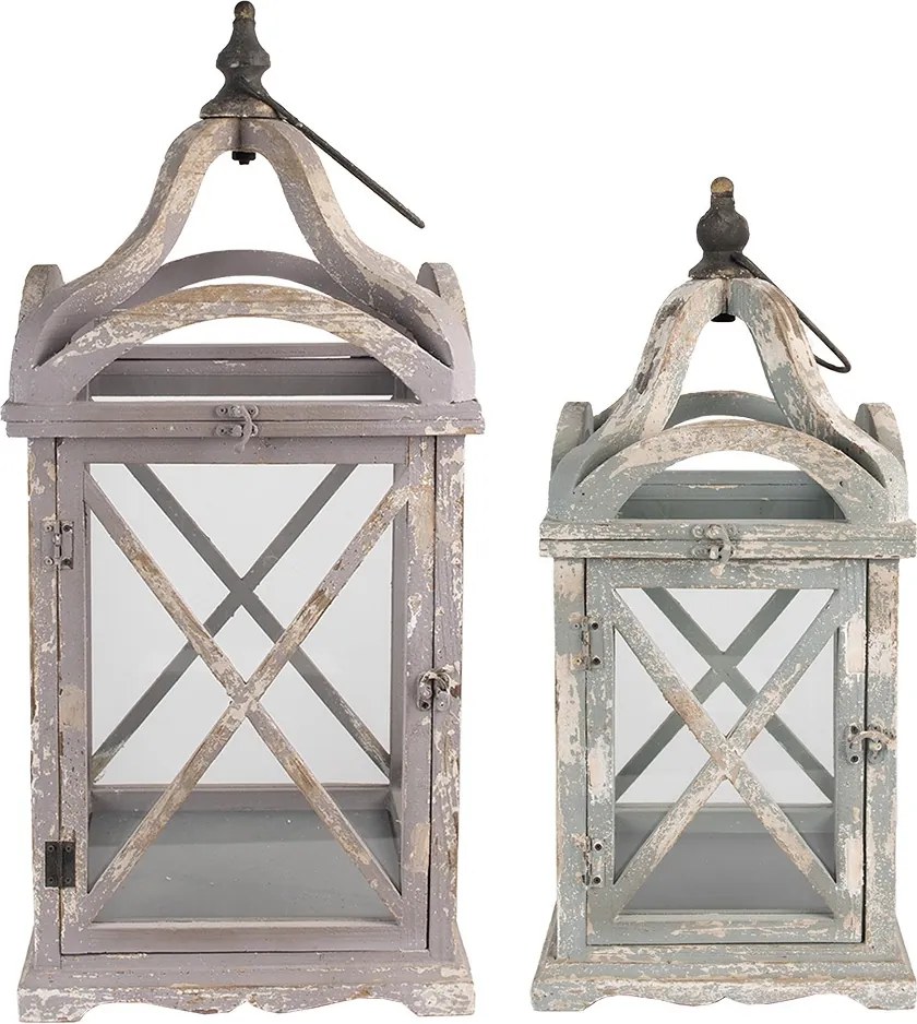Set 2 felinare gri din lemn, aspect vintage, 73/56 cm
