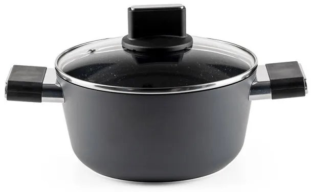 Cratiță Luigi Ferrero Regina FR-2040 20x10 cm, 2,5 l, Acoperire antiaderentă cu efect de marmură, Capac din sticlă cu orificiu pentru abur, Negru