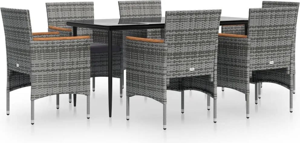 vidaXL Set de servit masa pentru grădină, 7 piese, gri și negru
