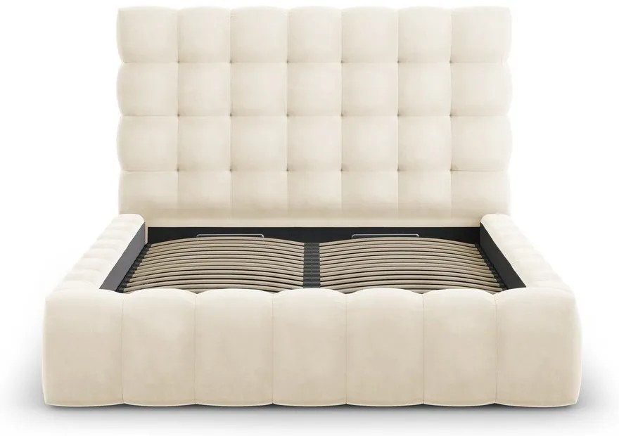 Pat matrimonial bej tapițat cu spațiu de depozitare și somieră 140x200 cm Bali – Cosmopolitan Design