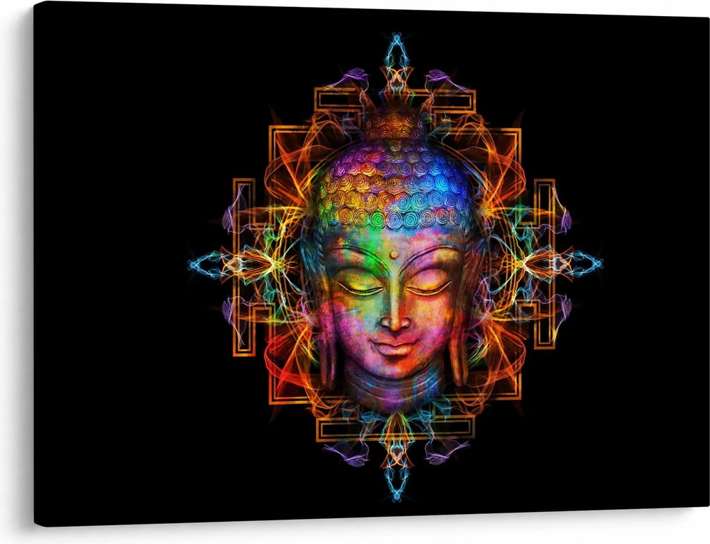 Tablou - Bustul lui Buddha în culori neon (70x50 cm)