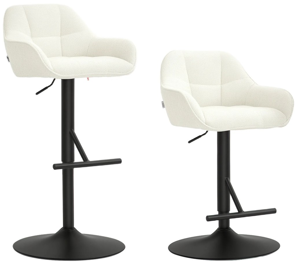HOMCOM Lot de 2 taburete de bar, scaune de bar, înălțime reglabilă, material textil efect in și bază din oțel, 52,5 x 53 x 86,5-108 cm, crem | Aosom Romania