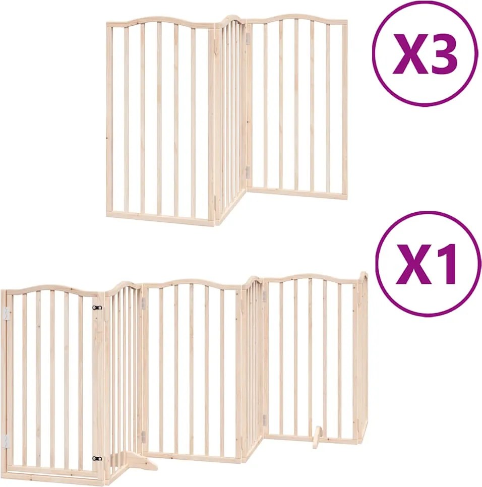 vidaXL Poartă de câini pliabilă cu ușă, 15 panouri, 750 cm, lemn plop