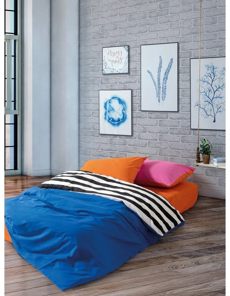 Lenjerie de pat alb-negru din bumbac ranforcé pentru pat dublu, extinsă cu cearceaf inclus, cu 4 piese 200x220 cm Dusk – Mijolnir