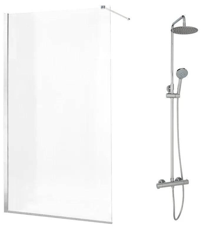 Pachet paravan dus Walk-In Nadi crom 80x200 cm si coloana de dus Omnires Y crom