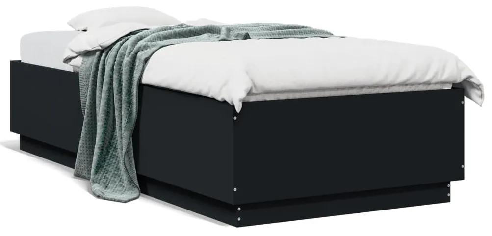 3209633 vidaXL Cadru de pat cu lumini LED, negru, 90x200 cm, lemn prelucrat