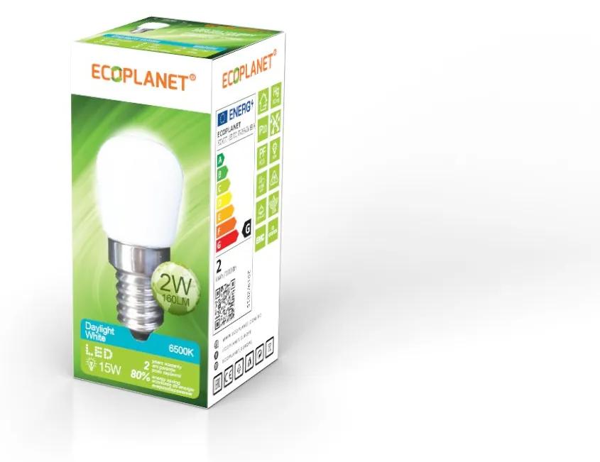 Bec LED Ecoplanet T25 frigider hota, E14, 2W (15W), 170 LM A+, lumina rece 6500K, Mat Lumina rece - 6500K, 1 buc