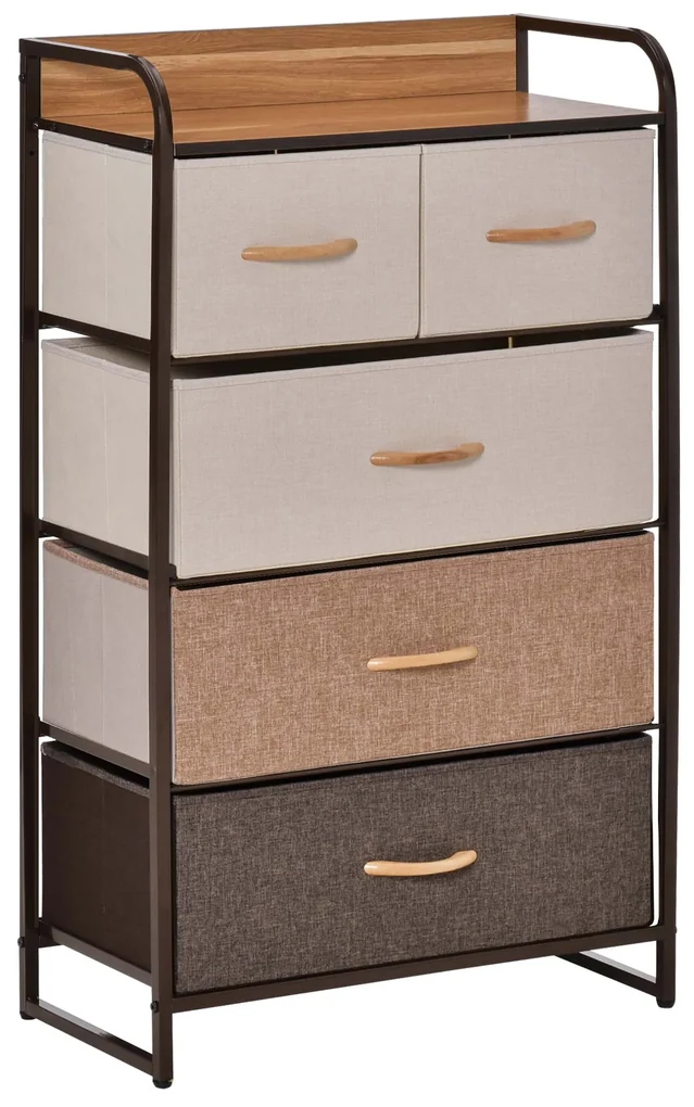 Comoda cu 5 sertare pliante din material textil si raft din MDF, mobilier pentru camera de zi si dormitor, 58x29x99cm, multicolor | Aosom Romania