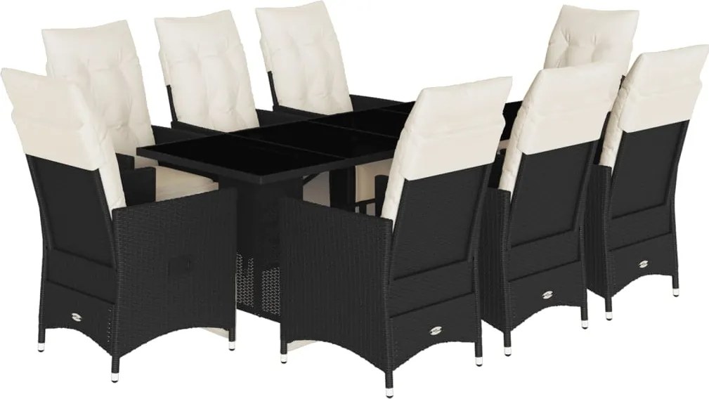 vidaXL Set mobilier de grădină cu perne, 9 piese, negru, poliratan