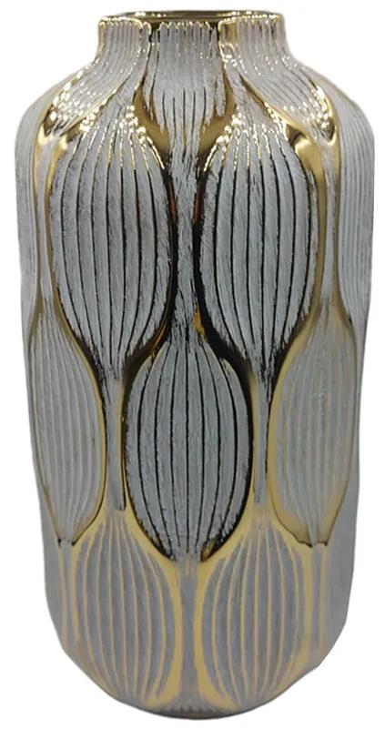 Vaza ceramica Victoria 37cm, Alb Auriu