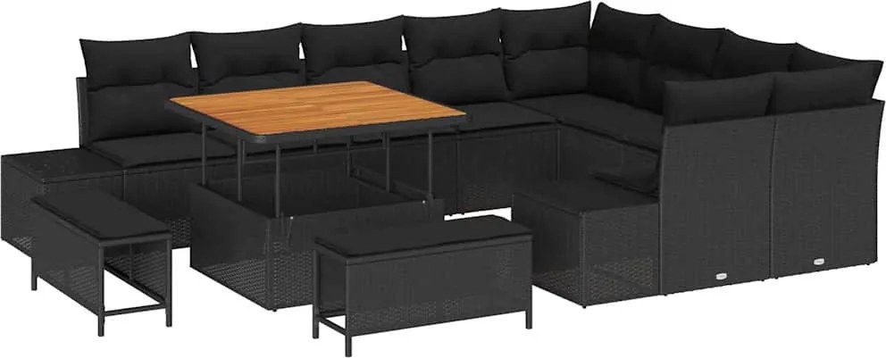 vidaXL Set de canapele pentru grădină cu pernă 12 pcs Negru poliratan