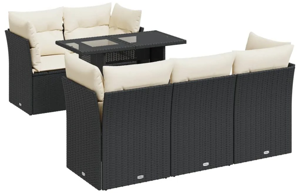 3326097 vidaXL Set mobilier de grădină cu perne, 6 piese, negru, poliratan