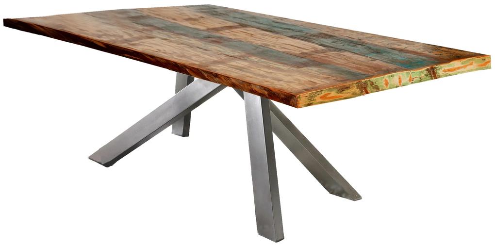 Masa dreptunghiulara cu blat din lemn reciclat Tables&amp;Co 240x100x74 cm multicolor/argintiu