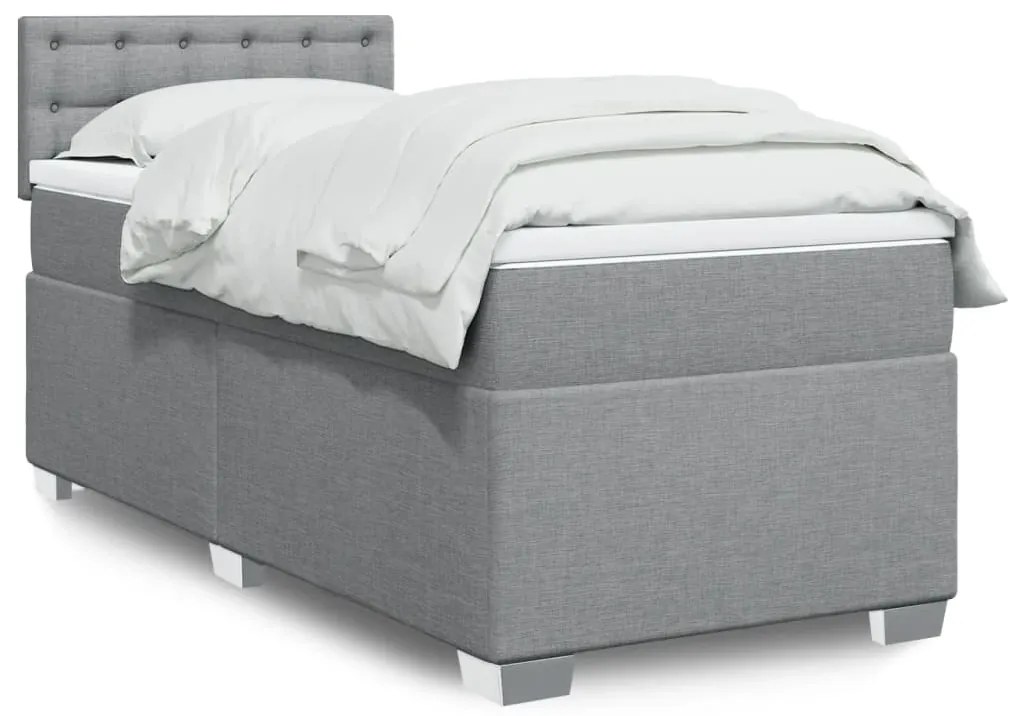 vidaXL Pat continental cu saltea, gri deschis, 80x200 cm, textil