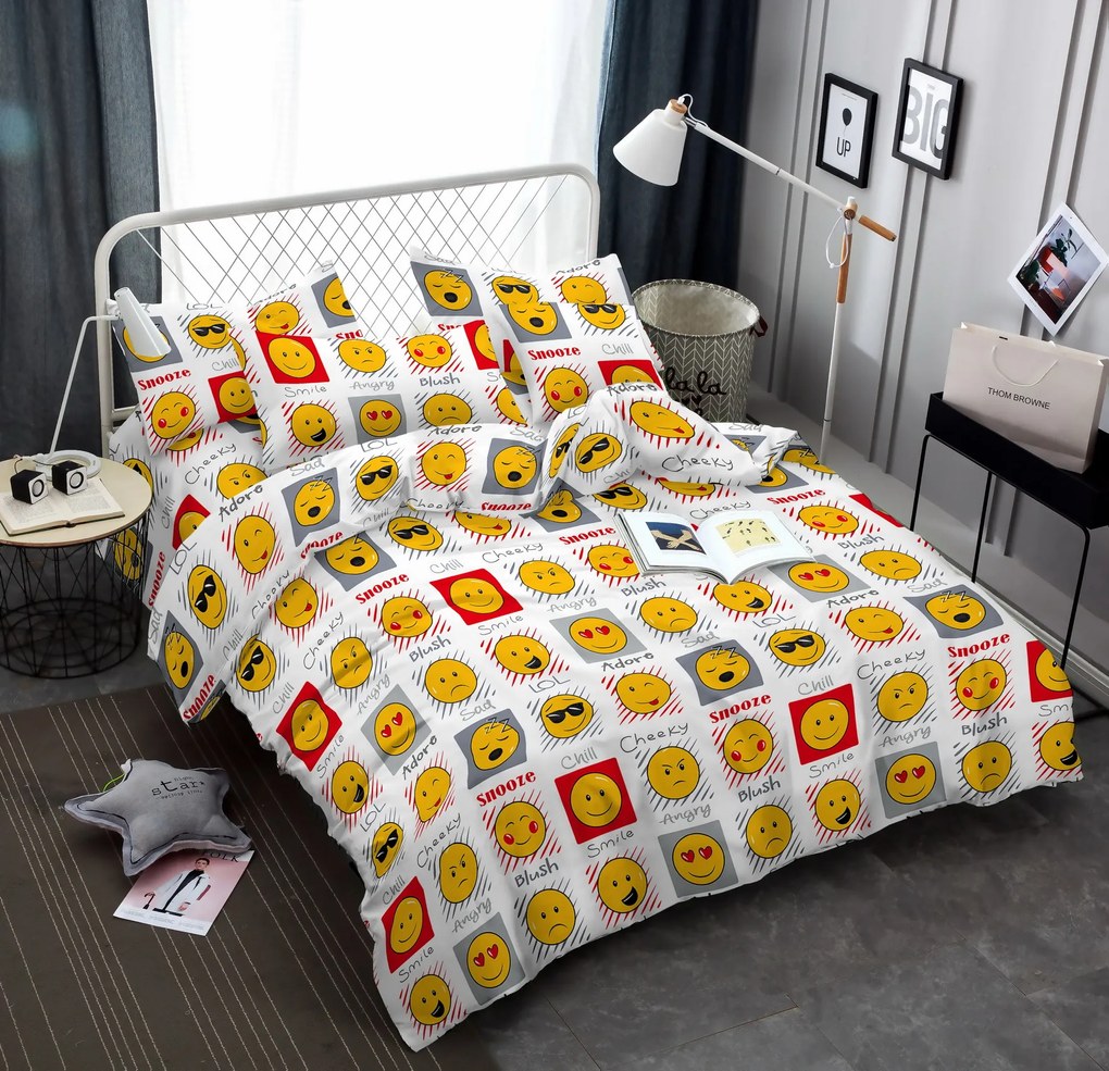 Lenjerie de pat din microfibra alba, EMOJI EMOTIONS Dimensiune lenjerie de pat: 2 buc 70 x 90 cm | 200 x 220 cm