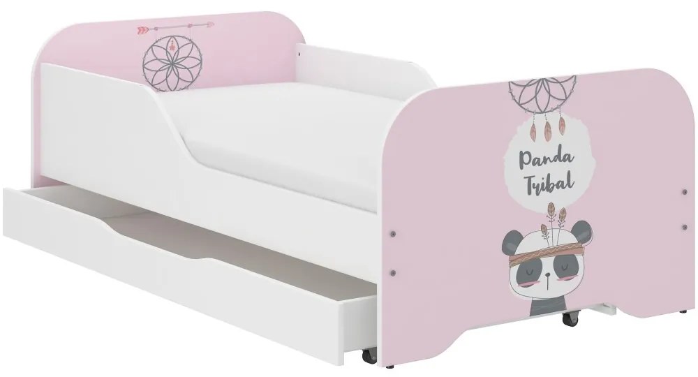 Pat roz pentru fete, cu panda 140 x 70 cm