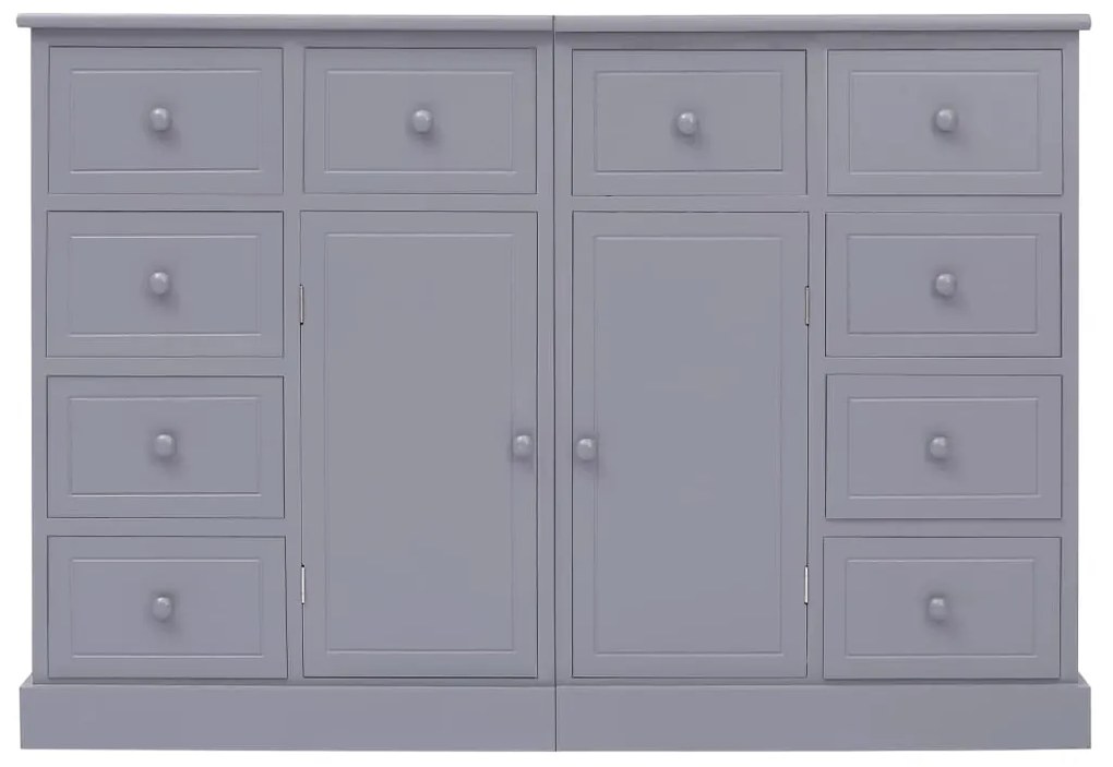 284176 vidaXL Servantă cu 10 sertare, gri, 113 x 30 x 79 cm, lemn