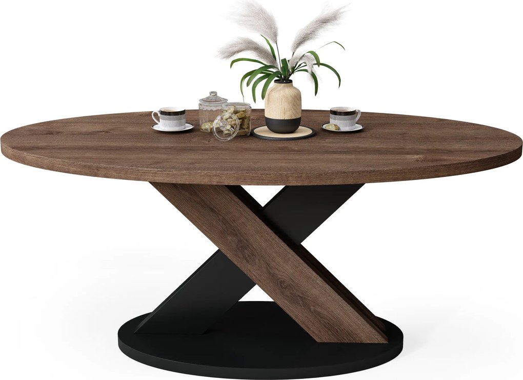 Mazzoni Măsuță de cafea ovală LOXA Stejar Maro / Negru - MĂSUȚĂ DE CAFEA 120x65 cm