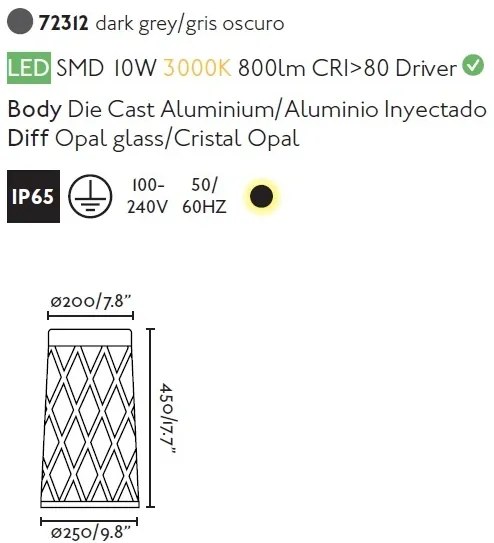 Mini stalp LED de exterior design modern ambiental IP65 SHADOW 45cm
