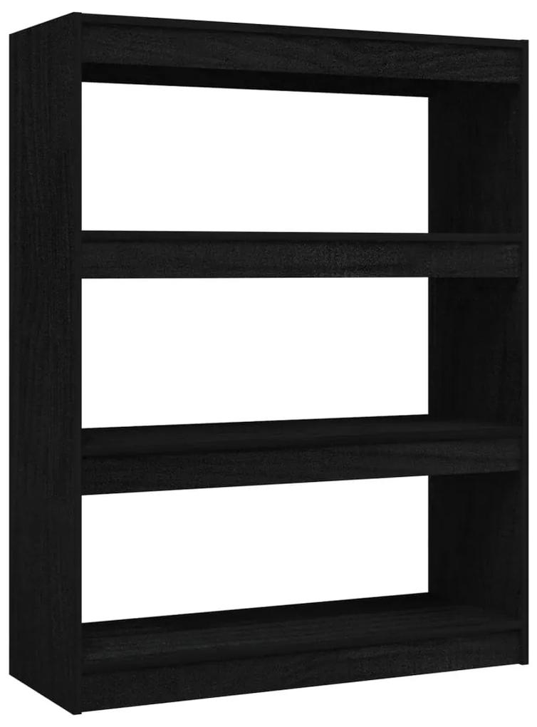 808217 vidaXL Bibliotecă/Separator cameră, negru, 100x30x103 cm, lemn de pin