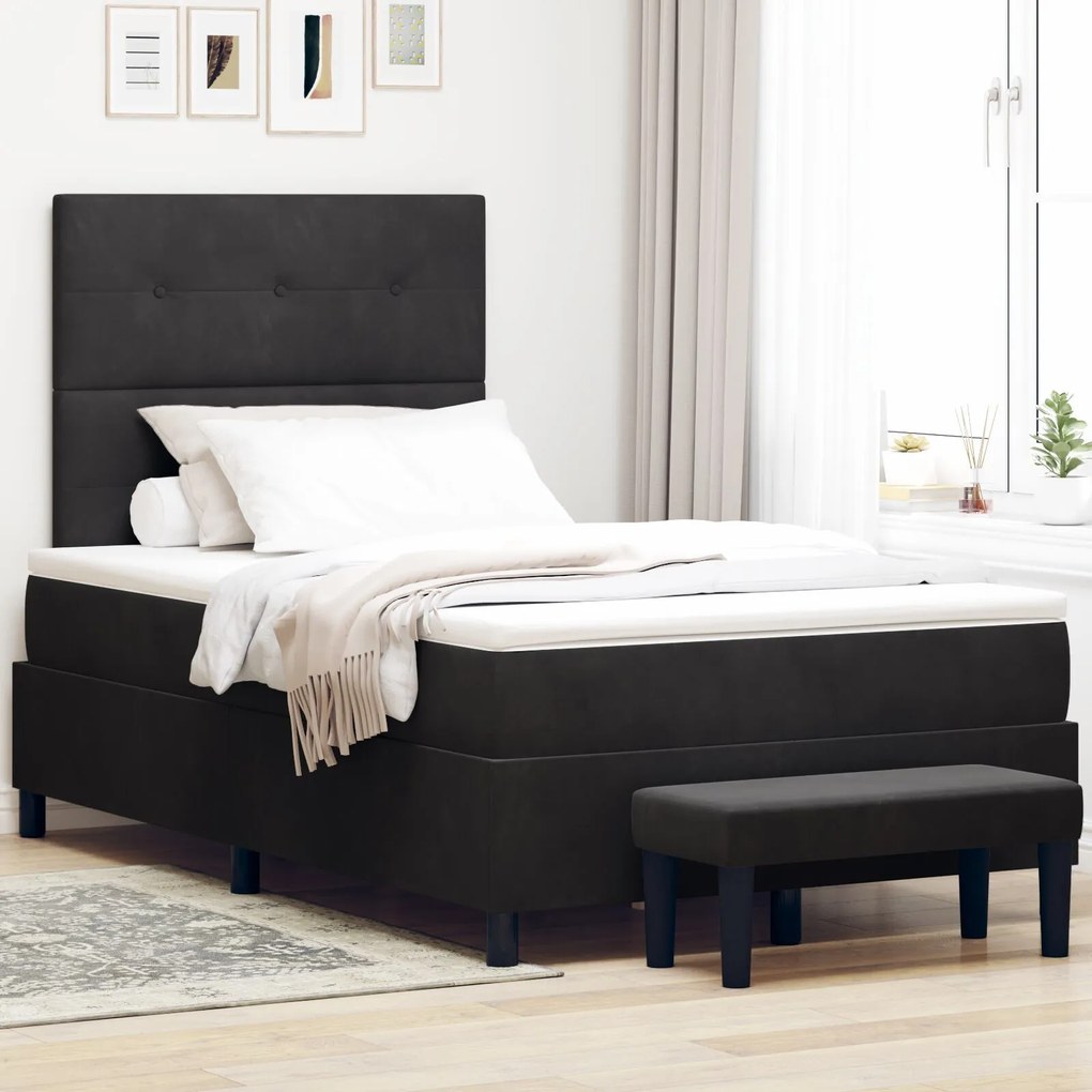 vidaXL Pat cu arcuri cu saltea cu headboard Negru 120 x 200 cm Catifea
