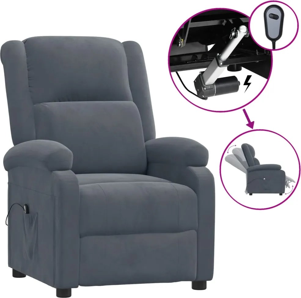 vidaXL Fotoliu rabatabil electric, gri închis, catifea